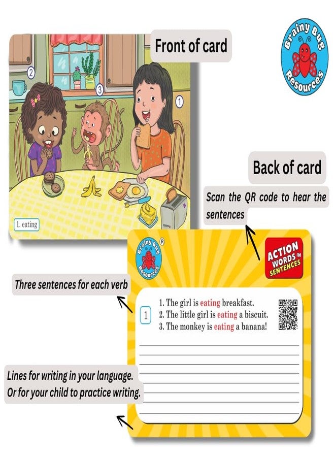 Brainy Bug Resources Brainy Bug English Learning Flashcards with App-Enabled Audio Feature | Action Words, Grammar & Sentence Practice for Kids | Educational Resource for Early Learners, Special Needs Kids - Image 4